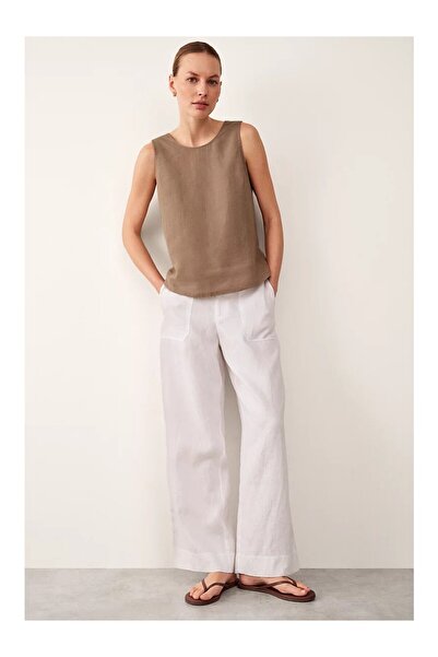 THE WHITE COMPANY European Linen Tie Detailed Sleeveless Women's Blouse