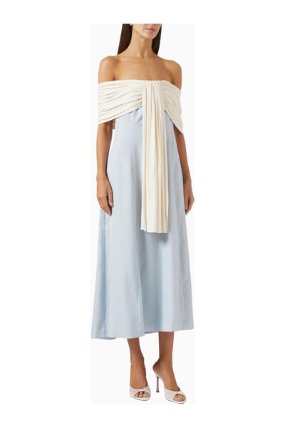 Abad Abadia Off-Shoulder Bandeau Dress, Draped & Pleated, Side Pockets, Light...