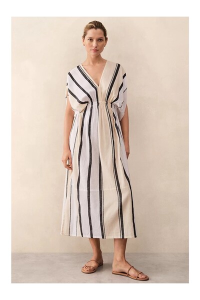 THE WHITE COMPANY فستان شاطئ نسائي طويل من LemLem Leila بياقة على شكل حرف V