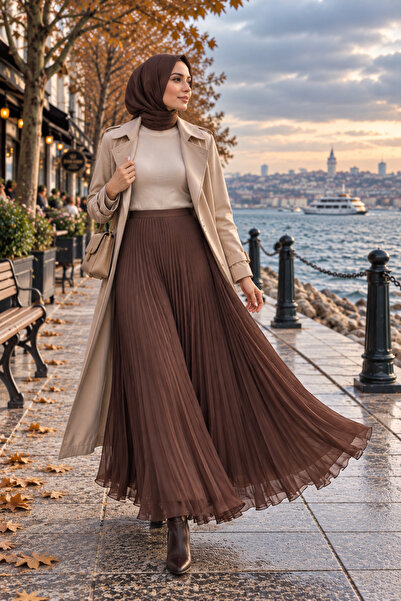 DAWN LİNE تنورة نسائية طويلة مطوية أنيقة للاستخدام اليومي |   تنورة طويلة مبط...