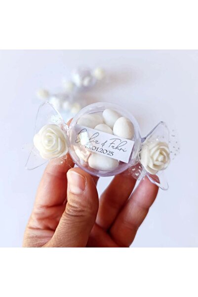 Mekece Nikah Şekeri Badem Şekerli Bayram Şekeri Şeklinde Yuvarlak Mika Kutu N...