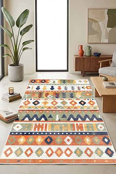 West Home Makinede Yıkanabilir Kaymaz Taban Leke Tutmaz Dijital Salon Mutfak Balkon Halısı ve Yolluk