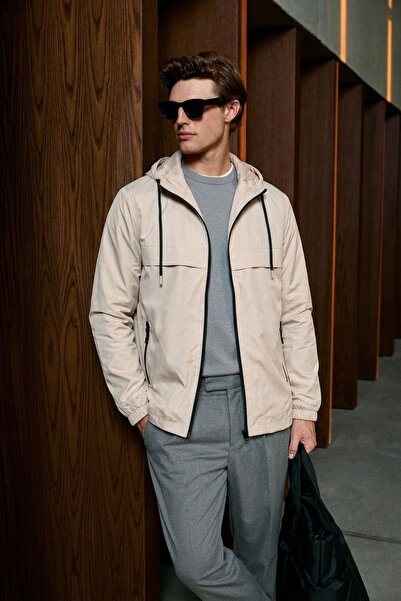 comstar Men's Casual Stone Hooded Raincoat & Windbreaker with Zipper Pockets