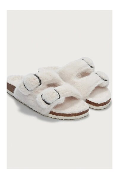 THE WHITE COMPANY Double Buckle Cork Sole Plush Women's House Slippers