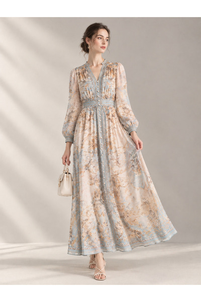 Greneric Women's Premium Vintage Floral Maxi Dress – Graceful Palace-Inspired...