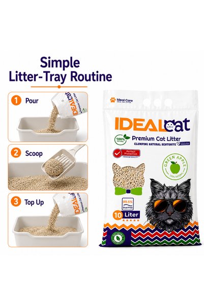 IdealCat IDEAL Cat Natural Bentonite Clumping Cat Litter, Green Apple, 10 L, 8.10 kg