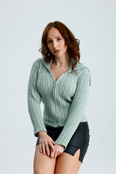 Madame QAN's Zippered Hair Knitwear Cardigan
