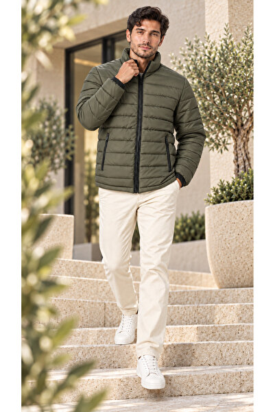 OTAKU Men's Stand Collar Zippered Quilted Puffer Coat