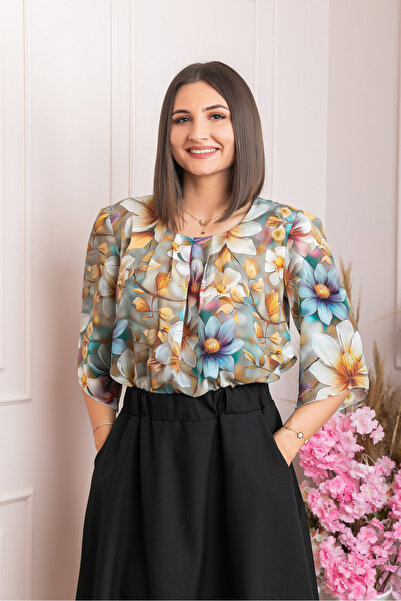OEM Bluza eleganta Anastasia cu imprimeuri florale - Auriu