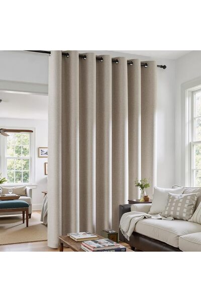jinchan Linen Curtain Extra Wide Drape Grommet 254Wx213L Beige 1 Panel