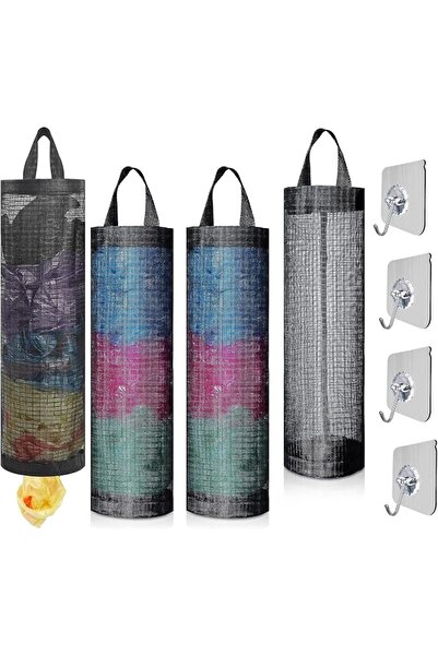 Oonkaf Plastic Bag Holder 4 Pcs Mesh Hanging Storage Dispensers with 4 Pcs ho...