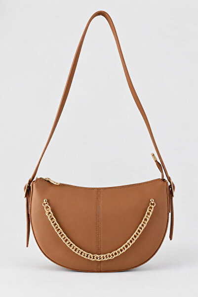 birizmoda Marly women's faux leather chain accessory shoulder bag - tan