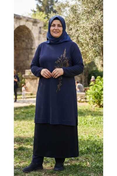 güncüoğlu مقاس كبير، أكمام واسعة تلتف للأسفل، طول 100 سم، تونيك من القطن الممشط.