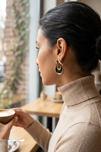 Jack Ferrero Kaia Yellow Black Enamel Detailed Steel Stud Earrings