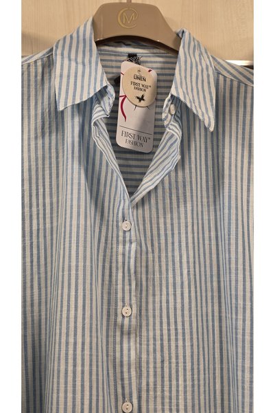 trendbysena Women's Long Shirt Striped 100% Cotton Button Closure