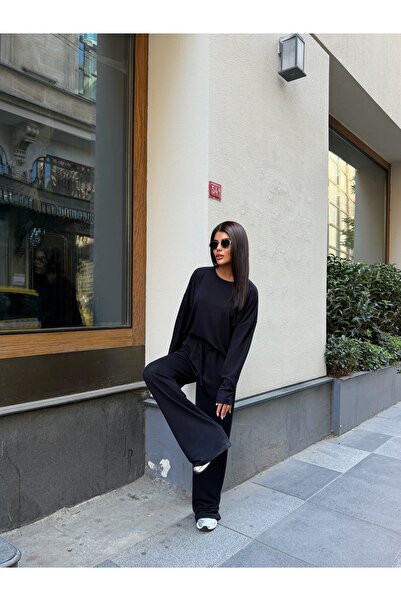 LE CARAMBOLE Kadın Siyah Oversize Bluz Bol Paça Pantolon İkili Takım