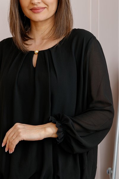 OEM Bluza eleganta dama Sheila din voal cu captuseala - Negru
