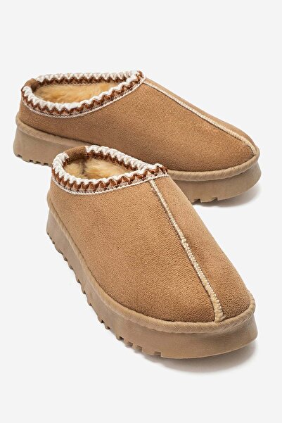 CCWAY AYAKKABI Low-Sole Fur Slippers Vi̇zon
