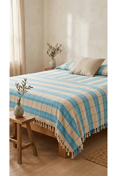 DNRYSL %100 Pamuk Karatezgah Dokuma Çift Kişilik Pike 200x240 Cm Kareli Saçak...