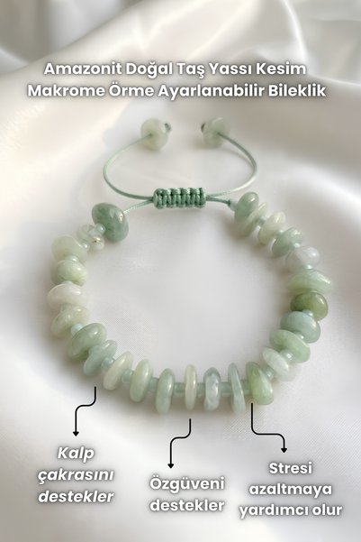 Elifsu Jewelry Amazonite Natural Stone Flat Cut Macrame Knitted Adjustable Br...