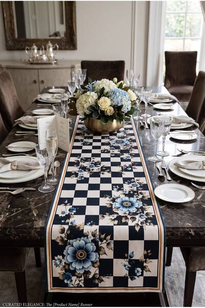 Softifyhome Decorative Table Runner - Checkered Floral Pattern, Stylish and M...