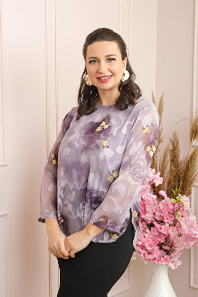 OEM Bluza Florence eleganta din voal lila cu imprimeu floral
