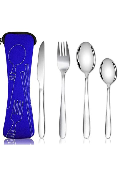 Generic Cutlery Set with Portable Pouch Case, Stainless Steel Flatware Campin...