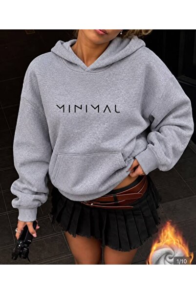 LOUİSA Women's Hooded Manhattan Printed Gray 2 Thread Raster Sweatshirt