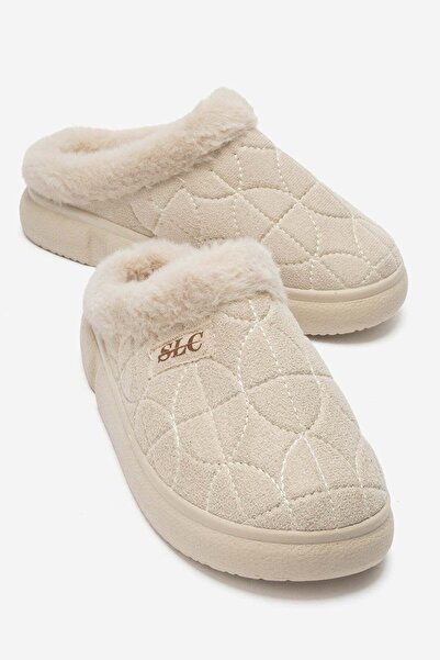 CCWAY AYAKKABI Women's Embroidered Gondola House Slippers Cream