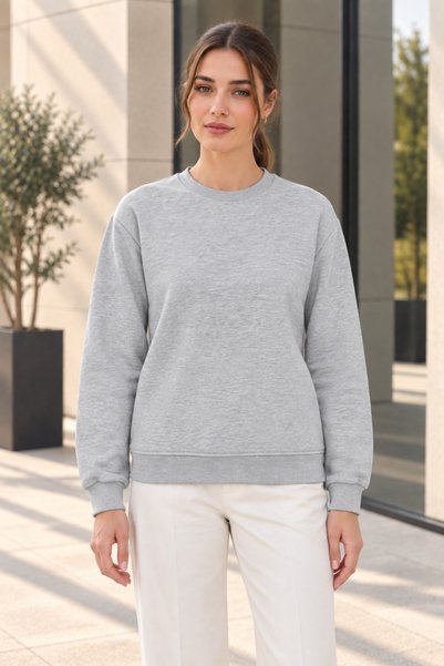QUHOX Women's 2-Piece Crew Neck Basic Sweatshirt – Gray / Ecru