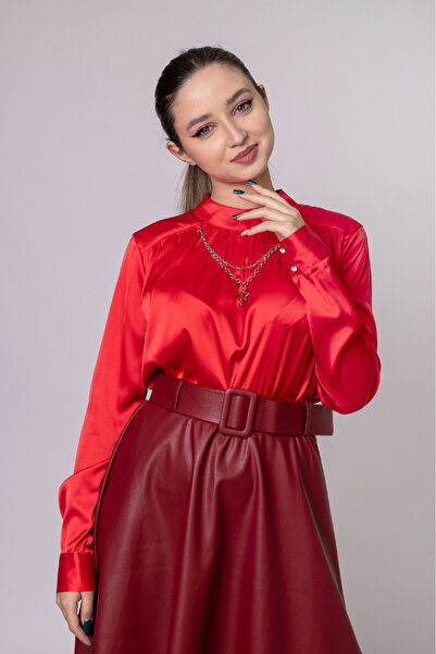 OEM Bluza rosie eleganta cu lantisor decorativ