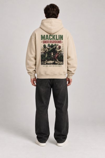 macklin سويت شيرت بقلنسوة للجنسين بتصميم Underground Design مطبوع عليه نصوص، مقاس كبير، 3 خيوط