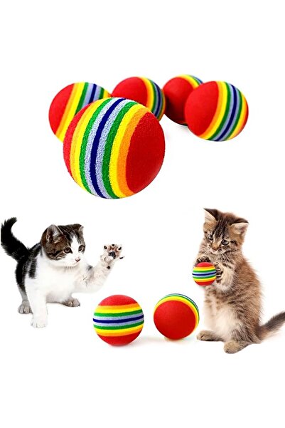 PETCIRCLE PET SHOW 10pcs 1.38" Red Rainbow Cat Toy Balls Soft EVA Foam Intera...