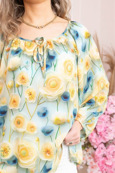 OEM Bluza eleganta Fiona din voal cu imprimeu floral galben