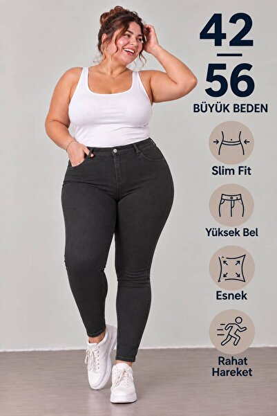 nd jeans Yeni Sezon Premium Büyük Beden Yüksek Bel Esnek Slim Fit Dar Paça Ka...