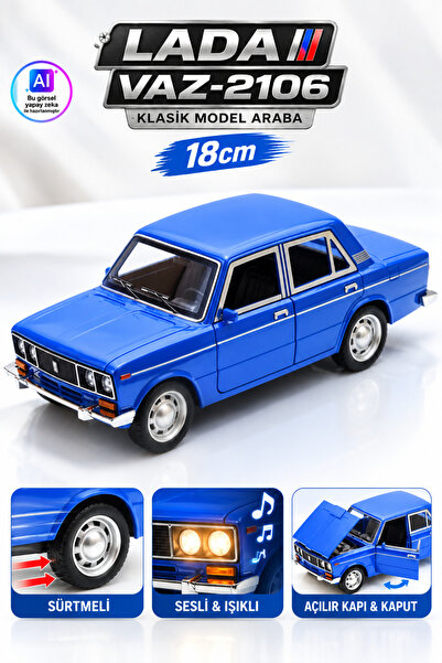YILDIRIM OYUNCAK Sürtmeli Sesli Işıklı Model Araba Lada VAZ-2106 18 cm – Açılır Kapı ve Kaputlu Metal Görünümlü Klasik Model Araba