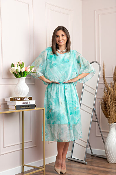 Generic Brand Rochie dama Theresa din voal cu imprimeu floral turcoaz aqua