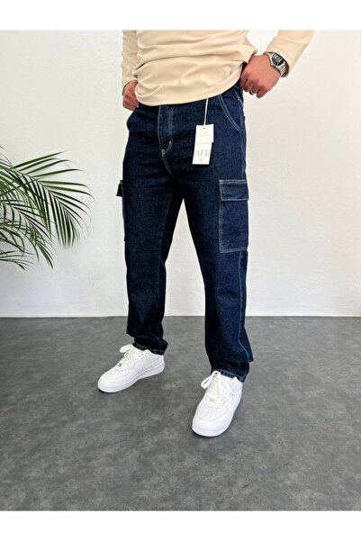 Thebomb Navy Blue Cargo Pocket Loose Fit Pants
