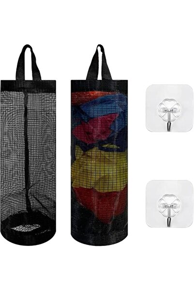 JOYZZZ Plastic Bag Holder, 2 PCS Black Kitchen Storage Dispenser Organizer wi...