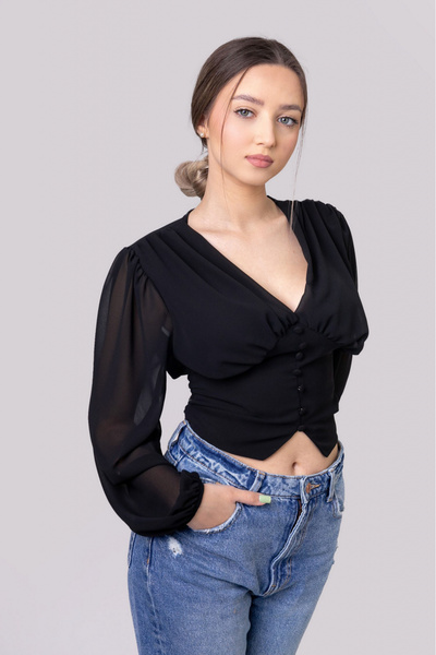 OEM Bluza neagra cu maneci bufante
