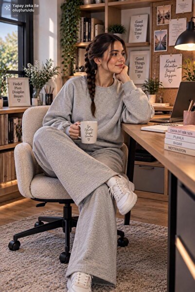 EMMODA Women's Hoodless Sweatshirt Wide Leg Sweatpants Set Two-Piece Set