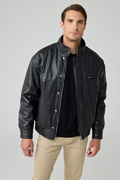 Danger Men's Magnet Snap Premium Leather Coat Jacket Black 4344Dngr