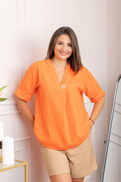 OEM Bluza dama din bumbac Hope cu guler tunica - Orange