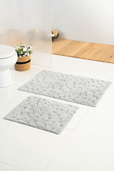 Gökyıldız Pamuklu Buzul Gri 60x100-60x50cm 2'li Banyo Paspas Seti | Yıkanabil...