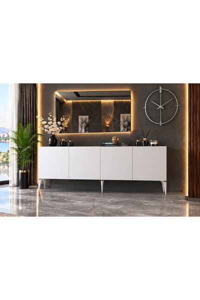 ATEK DİZAYN 180ATK1BA NATUREL KONSOL VE TV ÜNİTESİ BEYAZ ALTIN