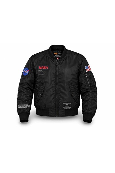 CREWTURK معطف الطيار ذو الياقة المضلعة باللون الأسود "NASA"
