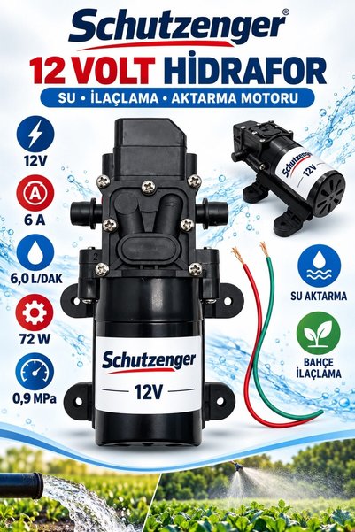 SCHUTZENGER 12V Hidrofor Su Aktarma ve İlaçlama Motoru – 6 L/Dak 72W 0,9 MPa ...