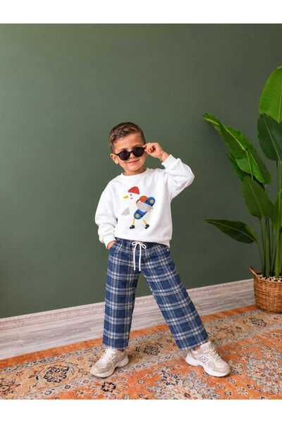 Kaykaycı Martı Erkek Çocuk Sweatshirt & Ekose Pantolon Takımı
