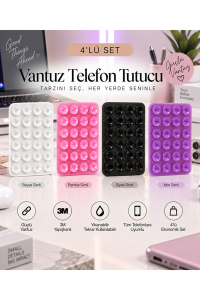 Simli/Düz Vakumlu Vantuzlu Telefon Tutucu – Silikon Telefon Arkası Yapışkanlı Ayna Selfie Video Çekim Aparatı