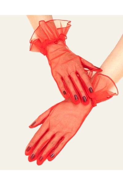 Lovesta Home Short Length Lycra Laced Adult Tulle Gloves Red Color